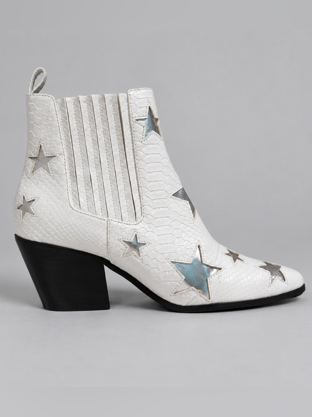Betsey Johnson Izak White Snake Embossed Silver Star Festival Western Boots 7.5 - Picture 5 of 10